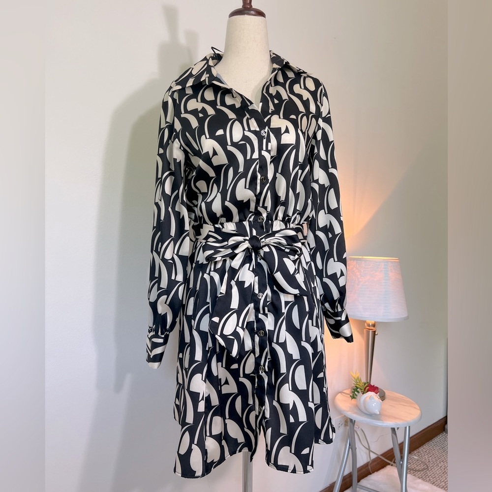 Zara, Shirt Dress, Size XS, Black and Cream